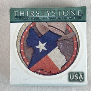 Thirstystone Natural Solid Sandstone Coasters Cork Back Set of 4 Texas Lone Star